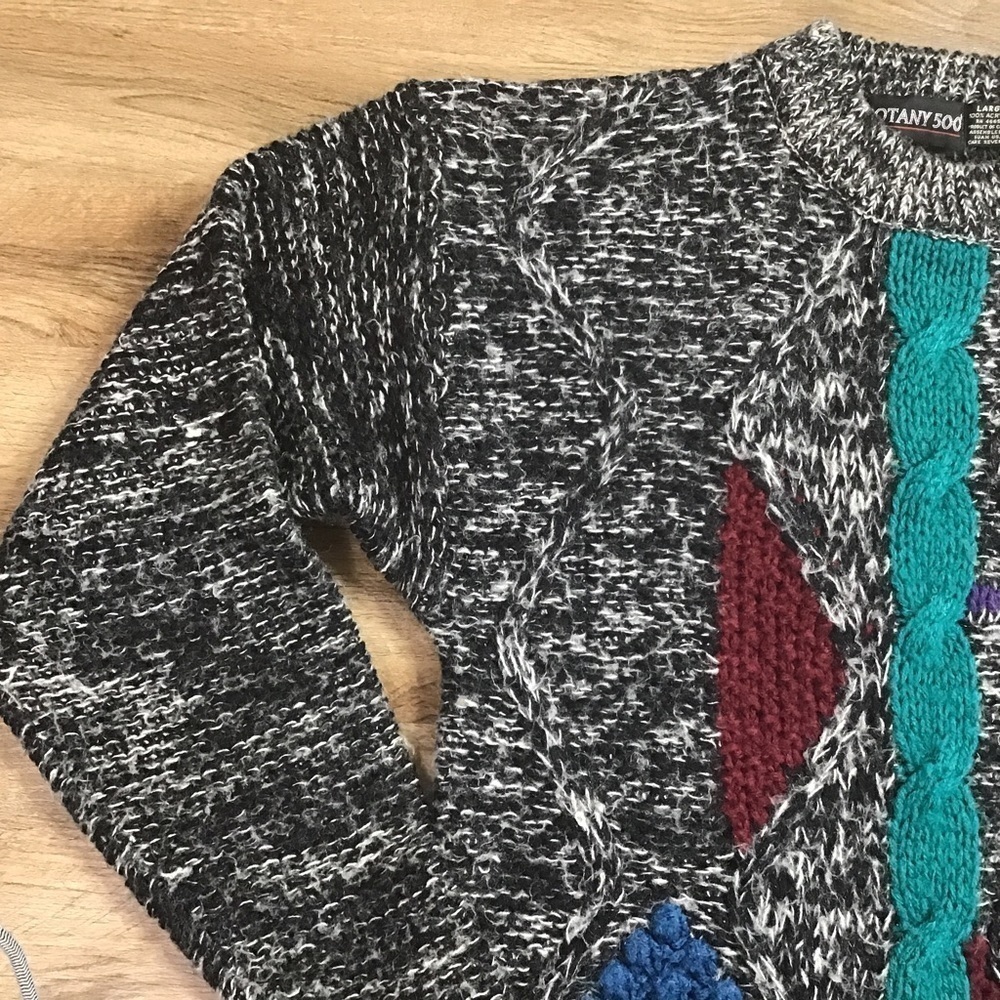 VINTAGE Sweater Size Large 1980’s Grandpa Cosby Style Multicolor Gray Teal - Picture 6 of 9